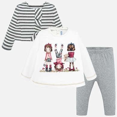 Jacket and leggings set with dolls print for baby girl