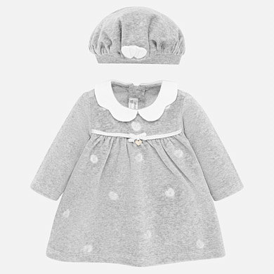 Embroidered dress and beret hat for newborn girl