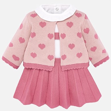 Cardigan and skirt with braces set for newborn girl