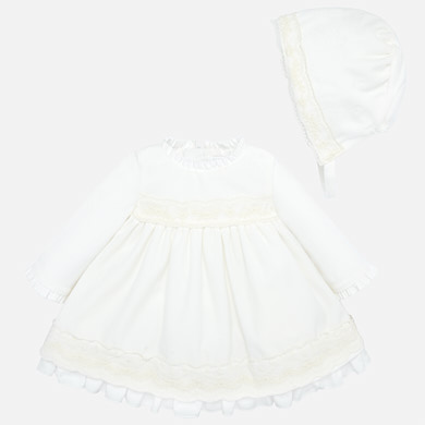 Velvet dress with bonnet for baby girl