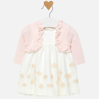 Embroidered dress with cardigan for baby girl