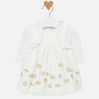 Embroidered dress with cardigan for baby girl