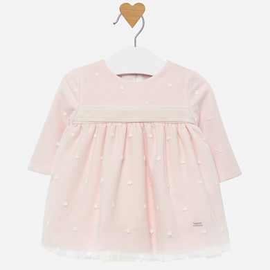 Embroidered tulle dress with sash for baby girl