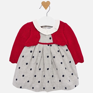 Polka dot dress with cardigan for baby girl
