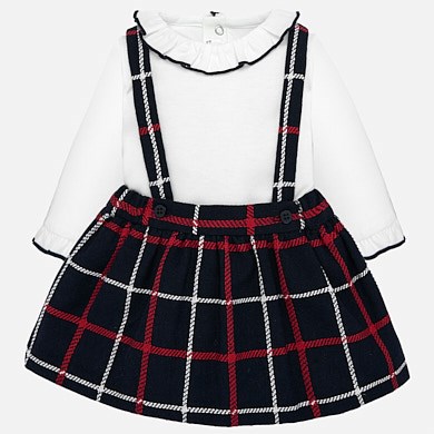 Checked dungaree skirt and t-shirt set for newborn girl