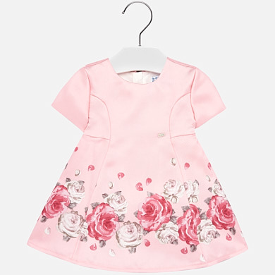 Vestido tafetán cenefa estampada niña