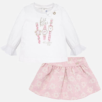 Skirt and t-shirt set with watches print for baby girl