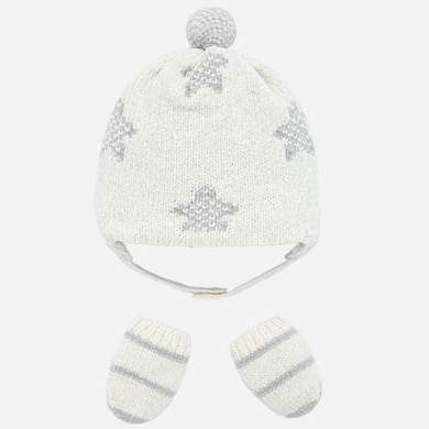 Pompom hat and mittens set for newborn baby