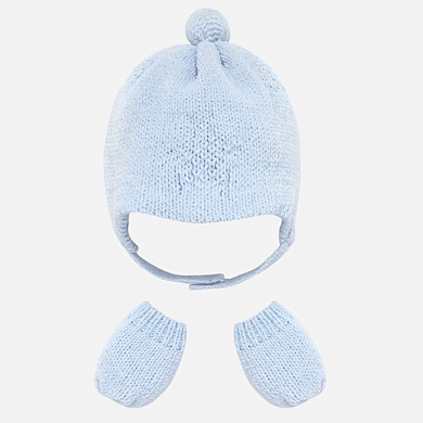 Pompom hat and mittens set for newborn baby