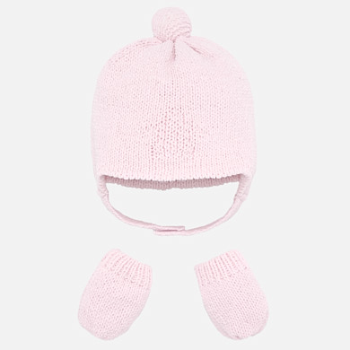 Pompom hat and mittens set for newborn baby