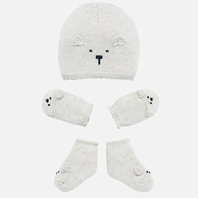 Hat, mittens and socks set for newborn baby