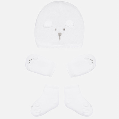 Hat, mittens and socks set for newborn baby