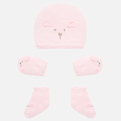 Hat, mittens and socks set for newborn baby