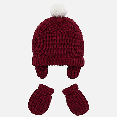 Pompom hat and mittens set for newborn baby