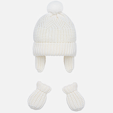 Pompom hat and mittens set for newborn baby