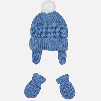 Pompom hat and mittens set for newborn baby