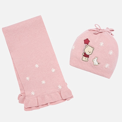 Embroidered hat and scarf set for baby girl