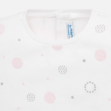T Shirt Manga Courtes à Pois Bébé Fille Rose Mayoral