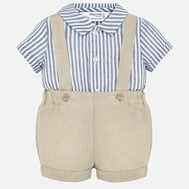 Set Camasa Pantaloni Scurti Cu Bretele Bebe Baiat Nou Nascut