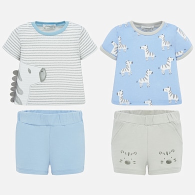 4 Piece Zebra Print T Shirts And Shorts Set For Newborn Boy Blue Bay Mayoral