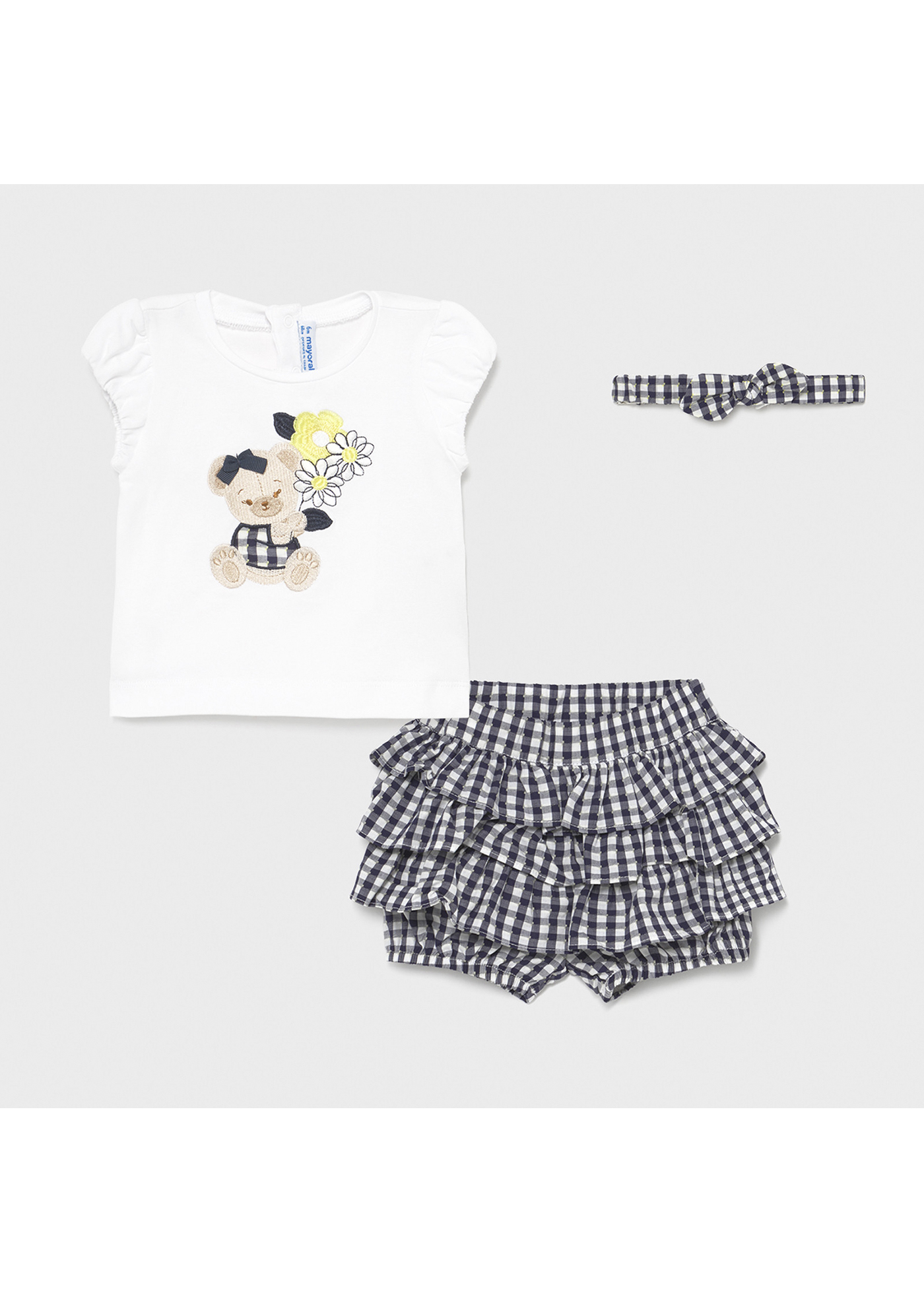 Vichy Ruffle Shorts Set For Baby Girl Navy Blue Mayoral