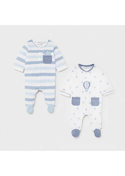 Set Of 2 Knitted Pyjamas For Newborn Sky Blue Mayoral