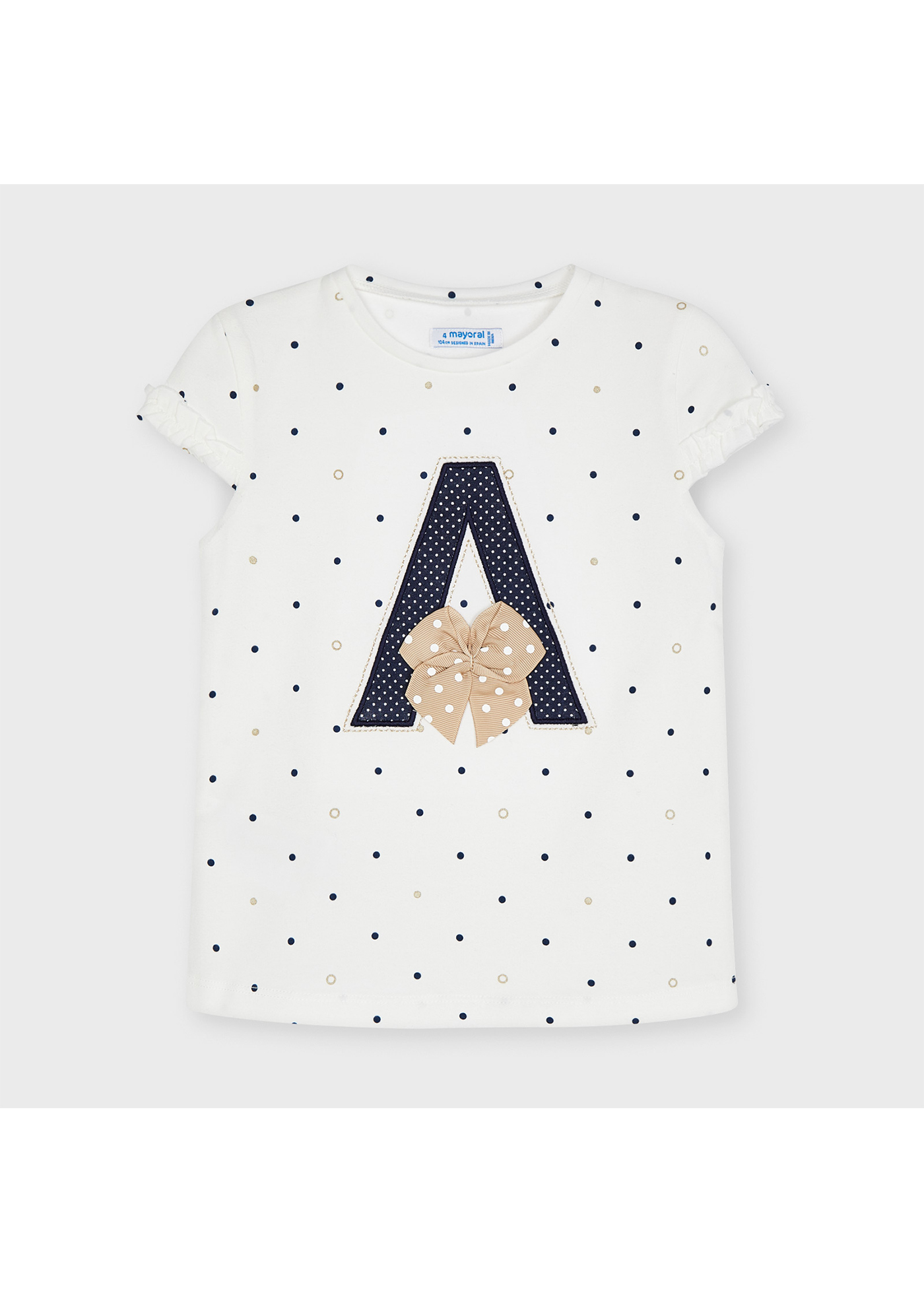 Camiseta manga corta lunares y aplique niña Crudo | Mayoral ®
