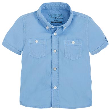 Camisa de popelín con manga corta Azules