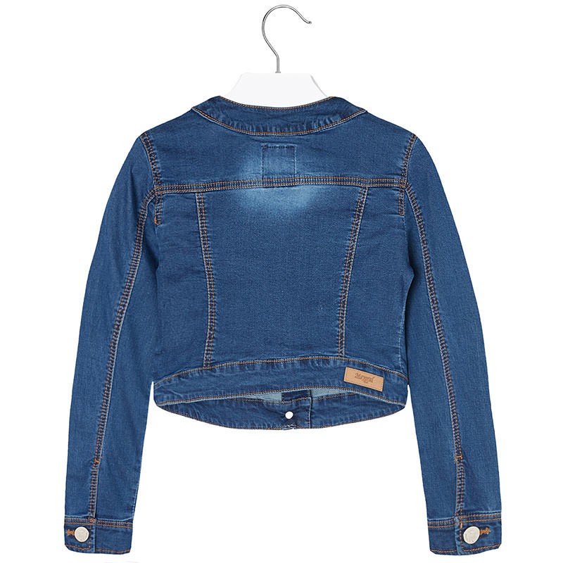 Mayoral Tween Girls 8-18 Floral Neckline Denim Jean Jacket Basic Blue