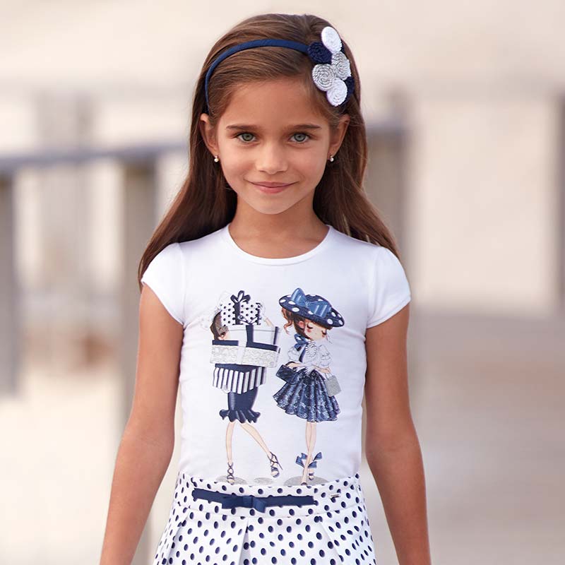 Maglietta manica corta bambole bambina Blu Navy