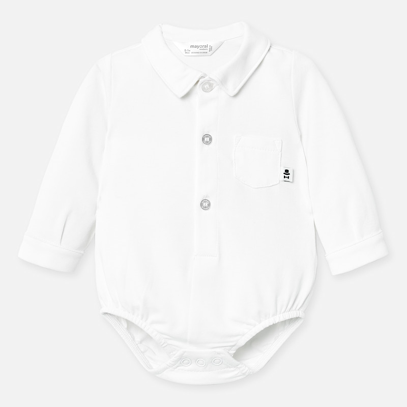 Body Manga Comprida Bolso Bebe Recem Nascido Branco Mayoral