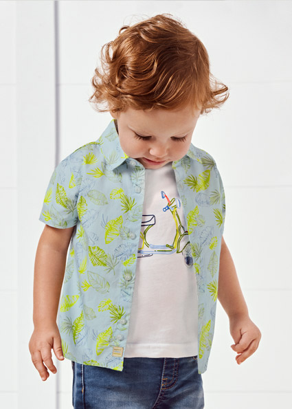 Chemise Manches Courtes Imprimee Ecofriends Bebe Garcon Bleu Ciel Mayoral