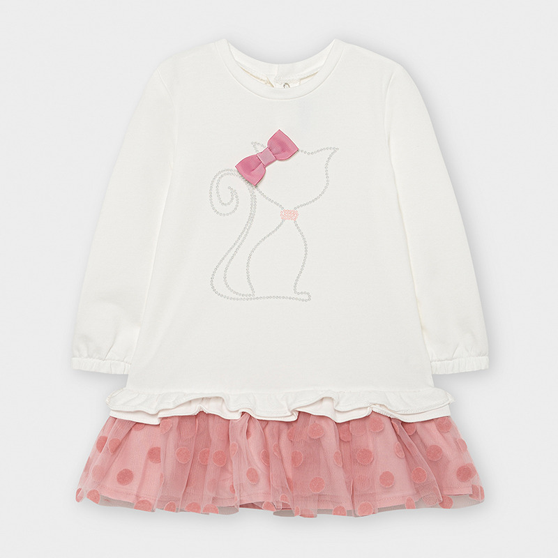 Combined Tulle Dress For Baby Girl Off White Mayoral