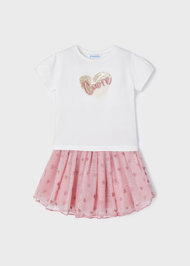 Completo gonna tulle ricamo bambina Rosa Mayoral
