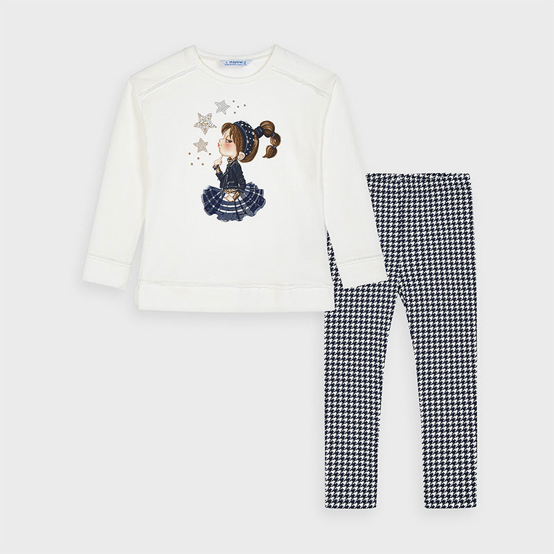Completo Leggings Quadri Bambina Blu Navy Mayoral