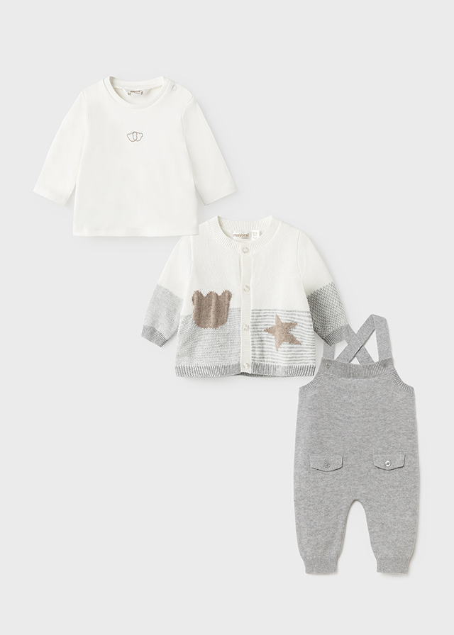 Conjunto peto ECOFRIENDS 3 piezas recién nacido niño Gris vigoré