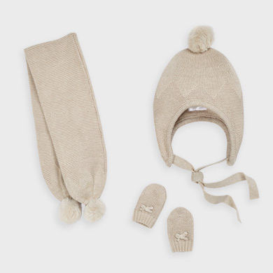 Ensemble Bonnet Echarpe Nouveau Ne Fille Dore Mayoral