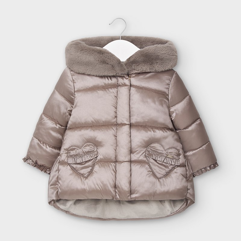 Fur hooded coat baby girl Platinum 