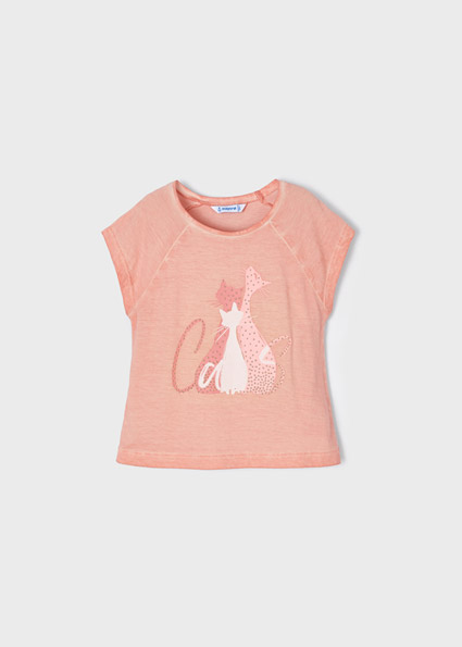 Koszulka z krótkim rękawem kotki dla dziewczynki Brzoskwiniowy