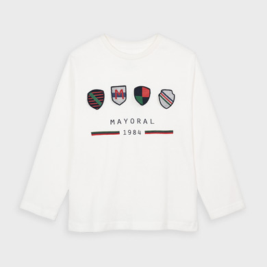 Long sleeved shields print t-shirt for boy Cream