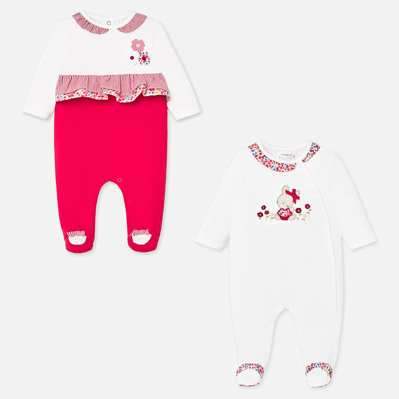 Onesies Set With Appliques For Newborn Girl Red Mayoral