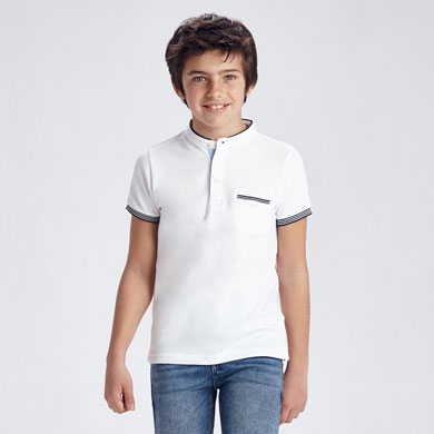 Polo Manche Courte Col Mao Garcon Blanc Mayoral