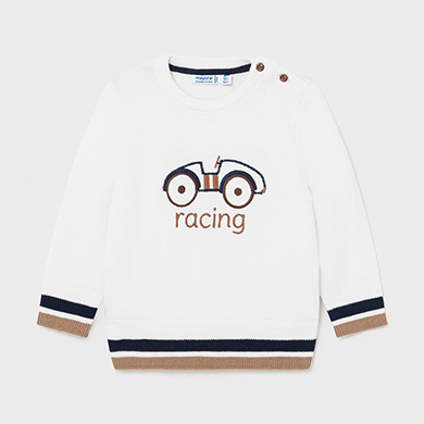 Pull Borderie Voiture Bebe Garcon Blanc Mayoral