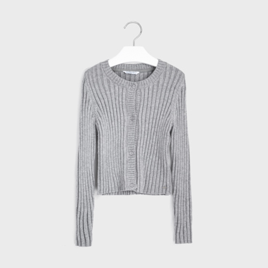 Ribbed knit cardigan for girl Steel | Mayoral Ribbed knit cardigan for girl Steel | Mayoral