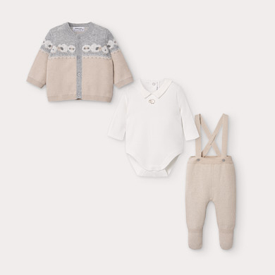 Set 3-teilig Lange Trägerhose Neugeborene Jungen Marzipan ...