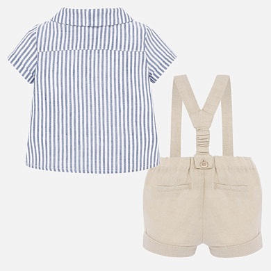 Set Camasa Pantaloni Scurti Cu Bretele Bebe Baiat Nou Nascut