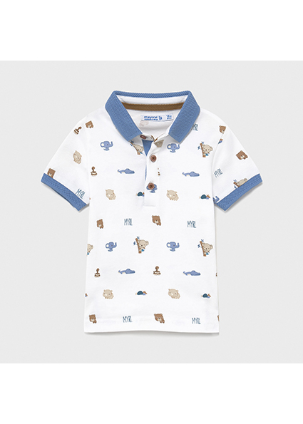 Short Sleeved Print Polo For Baby Boy White Mayoral