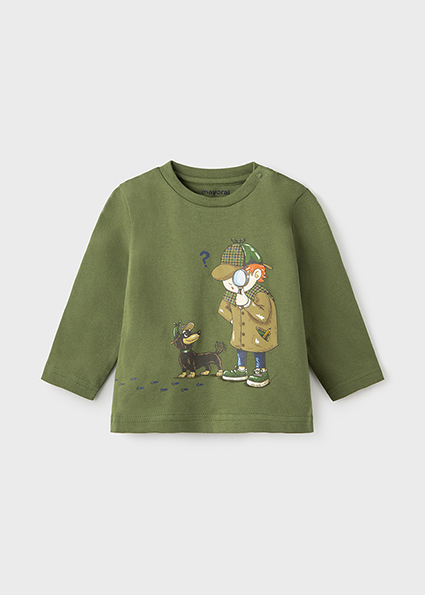 T Shirt Detective Manches Longues Bebe Garcon Vert Chasse Mayoral