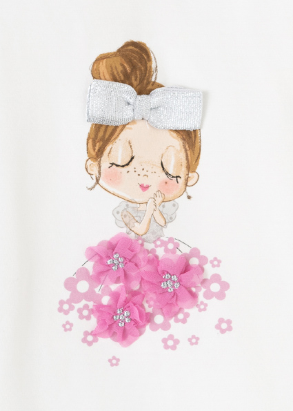 T Shirt Ecofriends Manches Longues Dessin Bebe Fille Ecru Mauve Mayoral