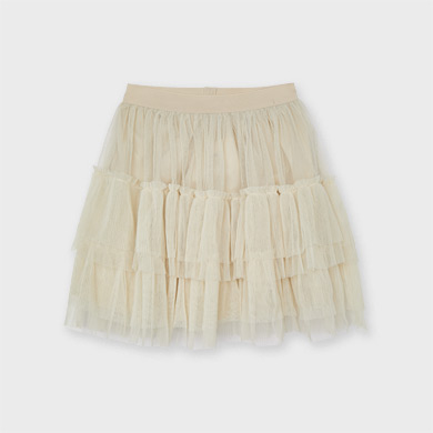 white tulle fabric skirt